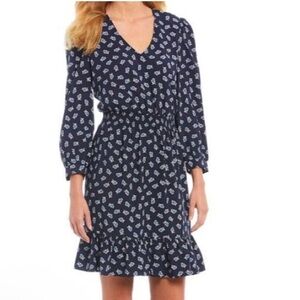 Draper James Dress Women's XL Navy Multi Floral Peasant Nassau Ruffle 3/4 Sleeve